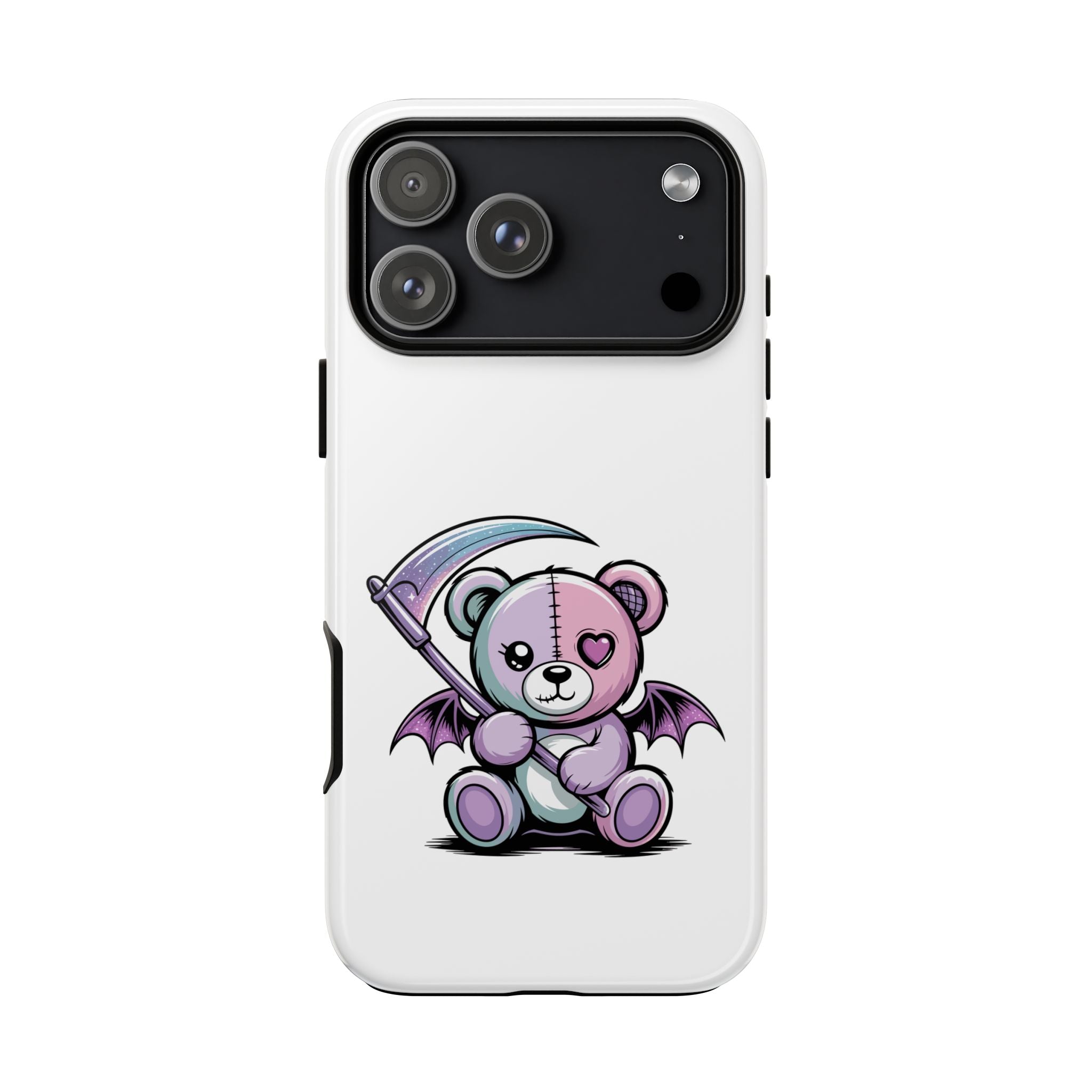 Pastel Goth Teddy Bear Phone Case – Creepy Cute Winged Bear with Scythe | Kawaii Goth Aesthetic Case