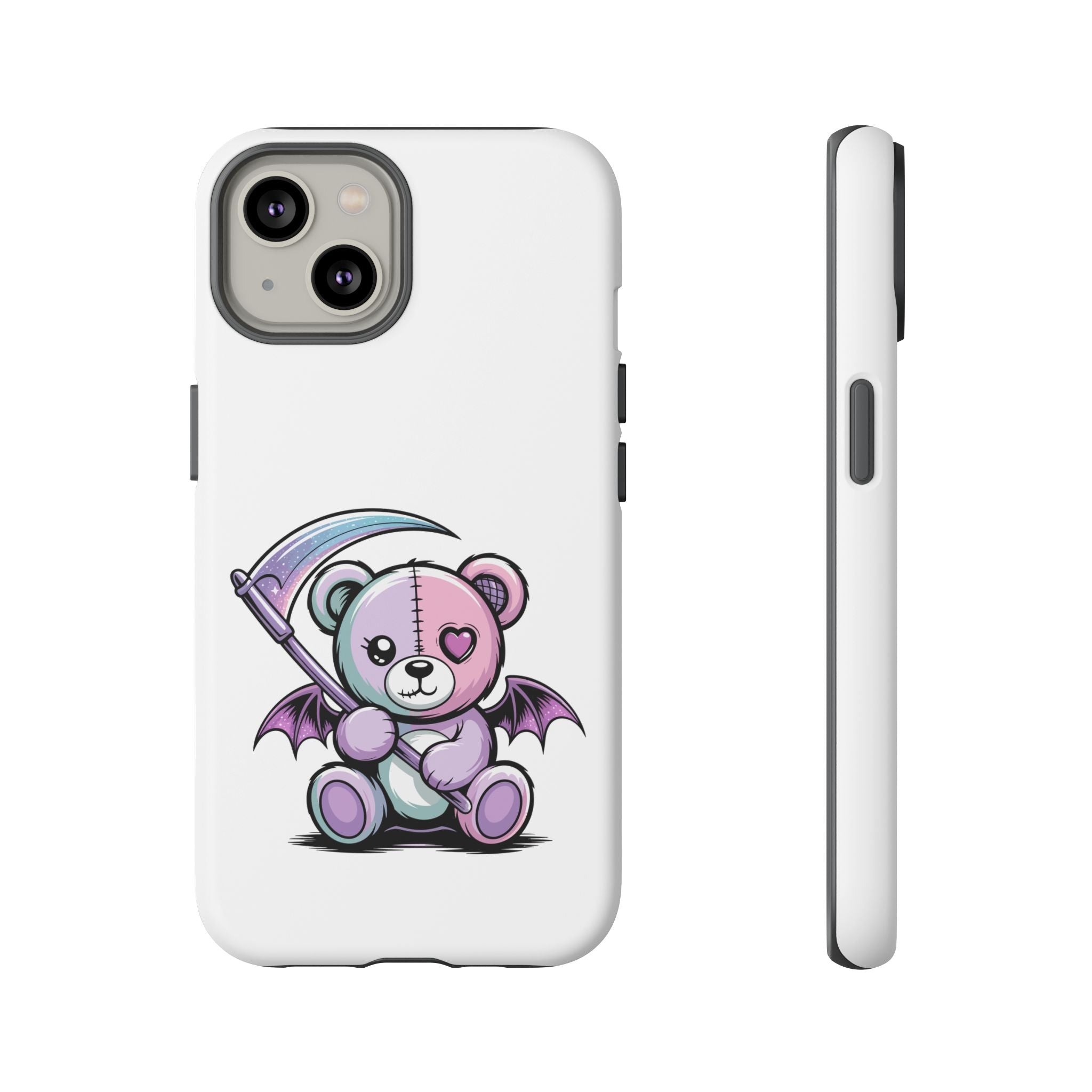 Pastel Goth Teddy Bear Phone Case – Creepy Cute Winged Bear with Scythe | Kawaii Goth Aesthetic Case