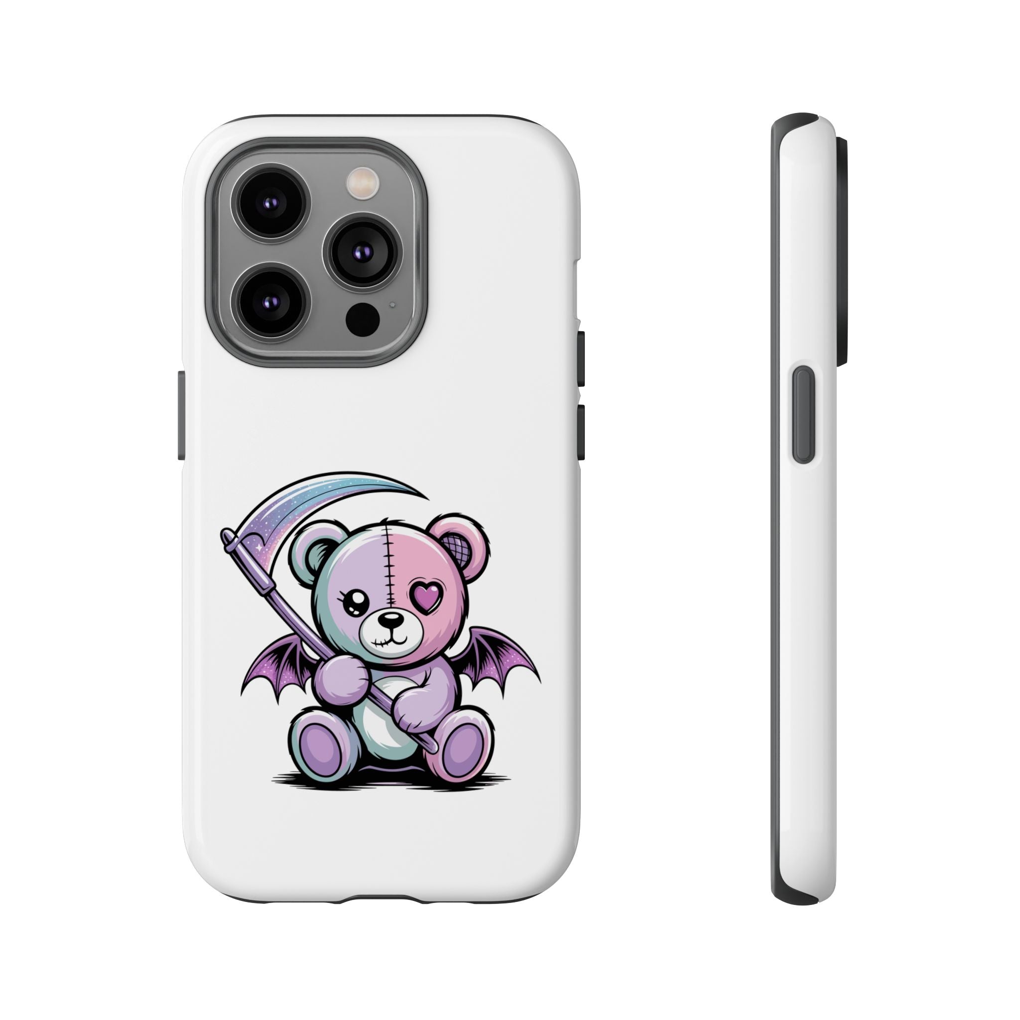 Pastel Goth Teddy Bear Phone Case – Creepy Cute Winged Bear with Scythe | Kawaii Goth Aesthetic Case