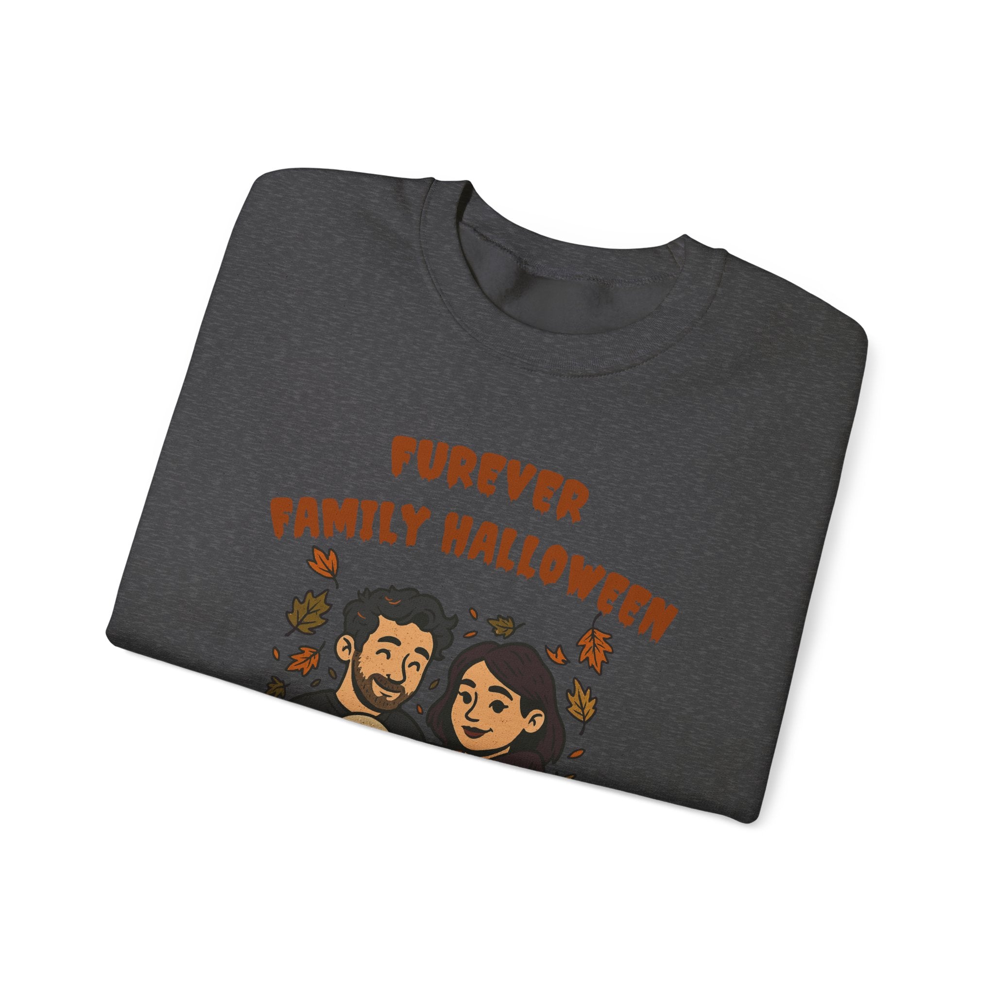 Halloween Family Sweatshirt — “Furever Family Halloween” Couple & Dog Pumpkin Crewneck