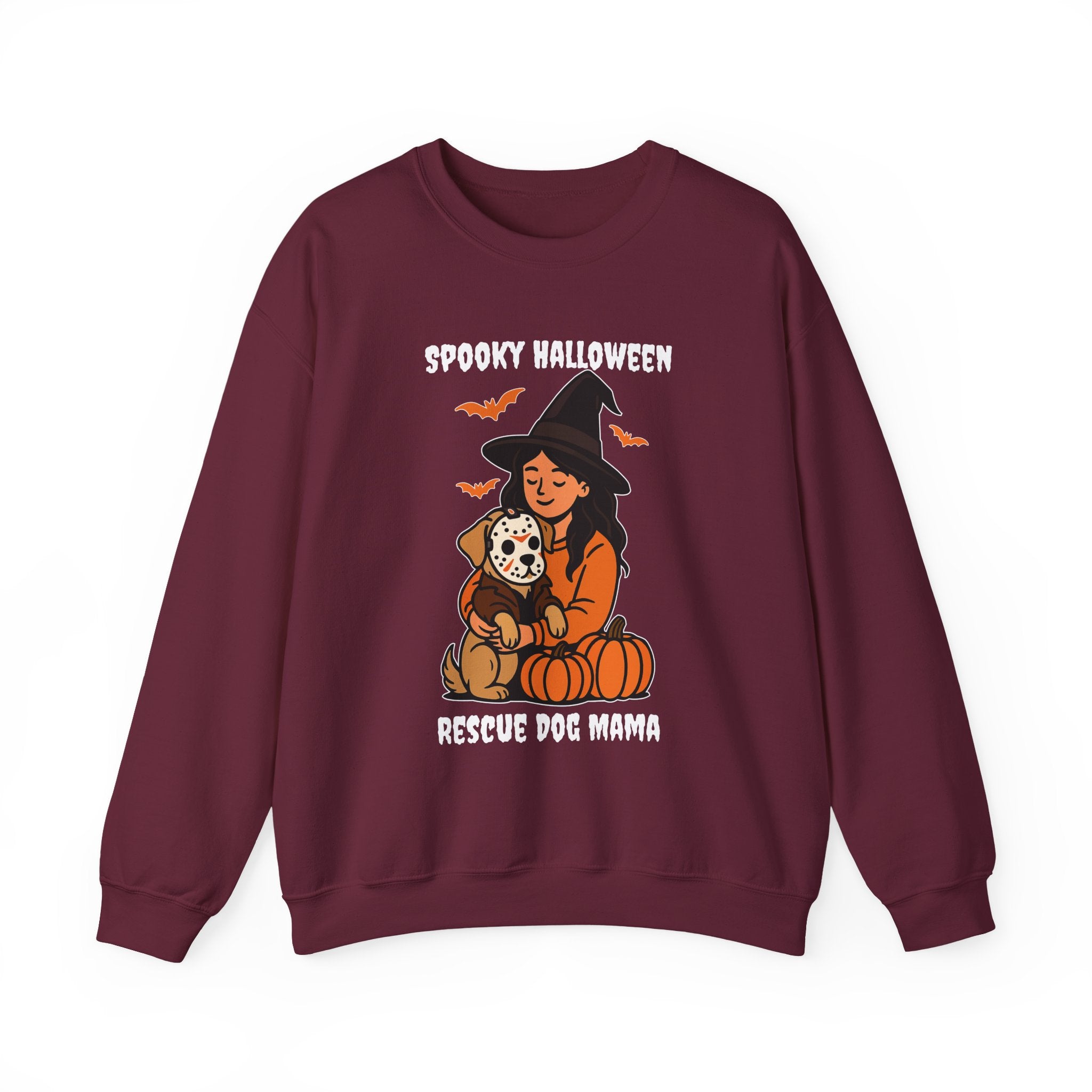 Witch Girl with Pumpkin & Dog Sweatshirt — Cute Halloween Crewneck