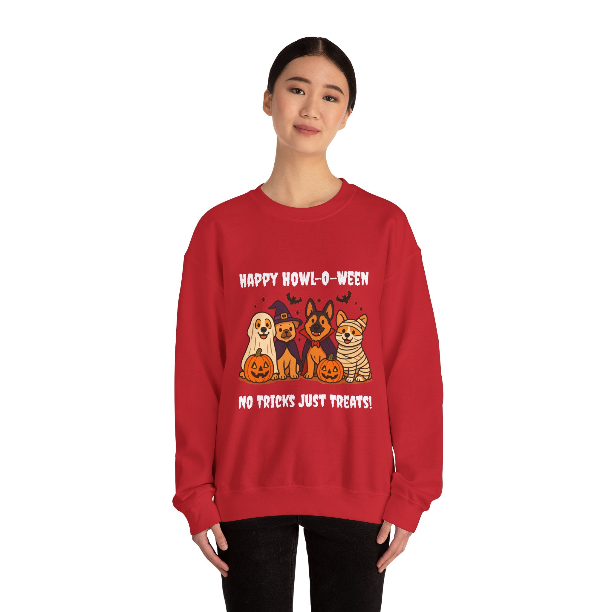 Funny Dog Halloween Sweatshirt – Happy Howl-O-Ween Dog Costume Graphic Sweatshirt | Cute Dog Halloween Party Sweatshirt