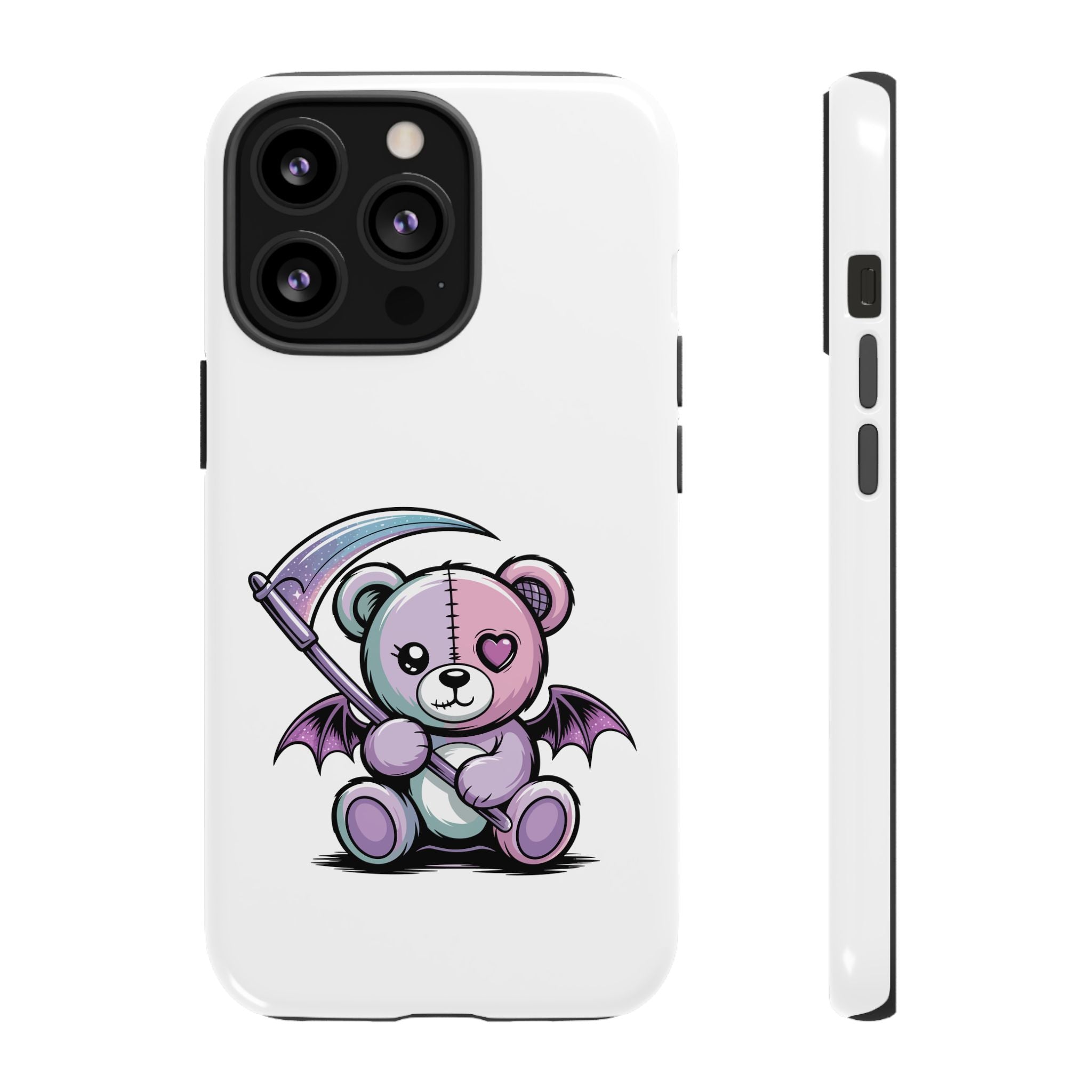 Pastel Goth Teddy Bear Phone Case – Creepy Cute Winged Bear with Scythe | Kawaii Goth Aesthetic Case