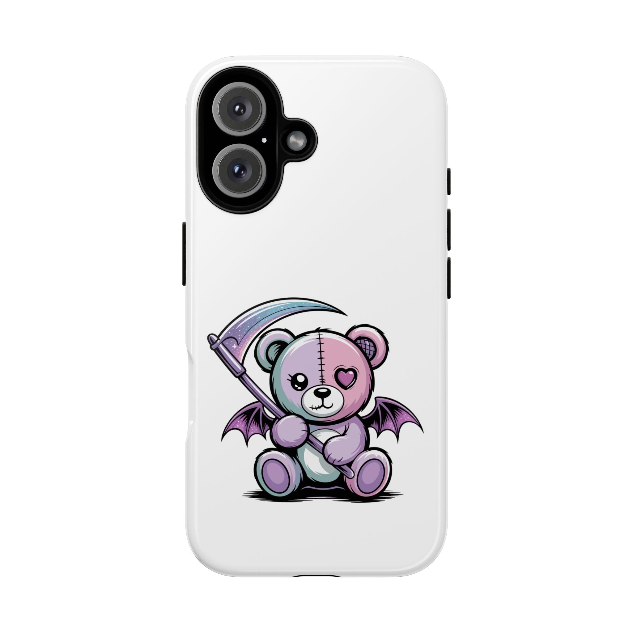 Pastel Goth Teddy Bear Phone Case – Creepy Cute Winged Bear with Scythe | Kawaii Goth Aesthetic Case