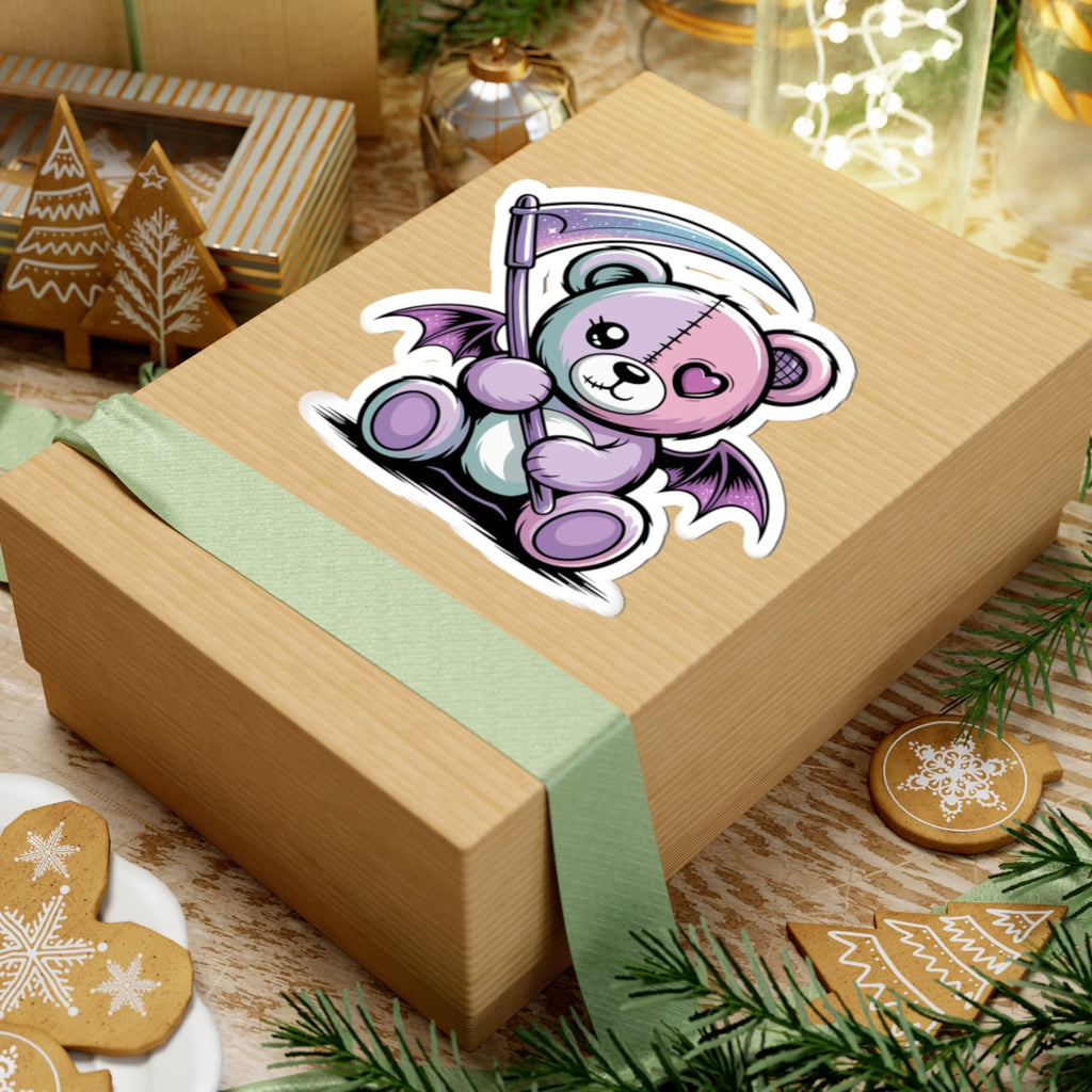 Cute Pastel Goth Teddy Bear Sticker – Creepy Cute Winged Bear with Scythe | Kawaii Goth Vinyl Decal