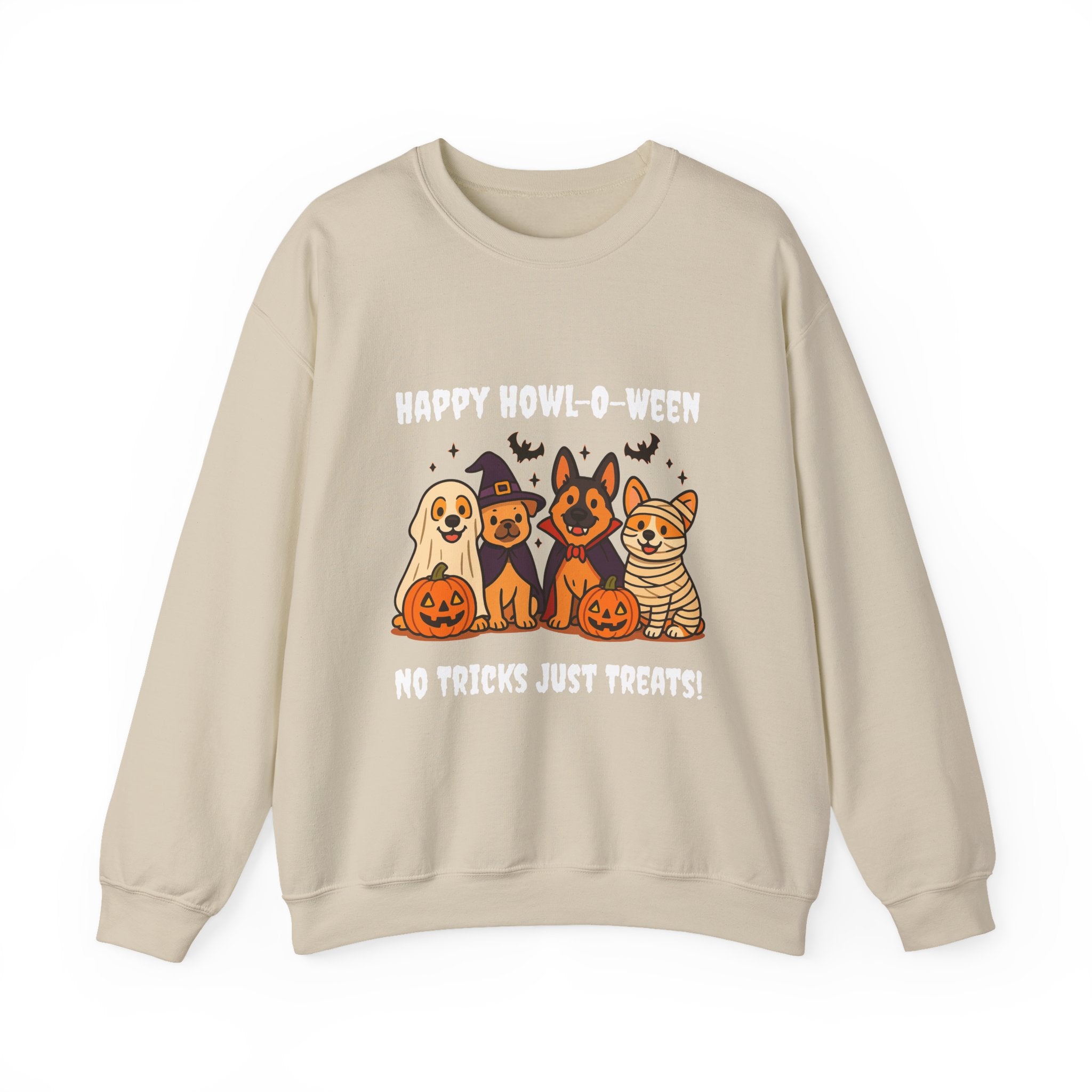 Funny Dog Halloween Sweatshirt – Happy Howl-O-Ween Dog Costume Graphic Sweatshirt | Cute Dog Halloween Party Sweatshirt