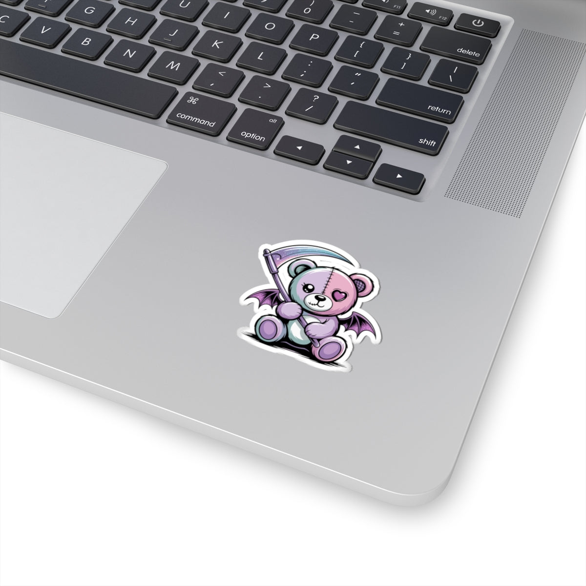 Cute Pastel Goth Teddy Bear Sticker – Creepy Cute Winged Bear with Scythe | Kawaii Goth Vinyl Decal
