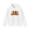 Cute Halloween puppies with pumpkins and witch hat on cozy hoodie design