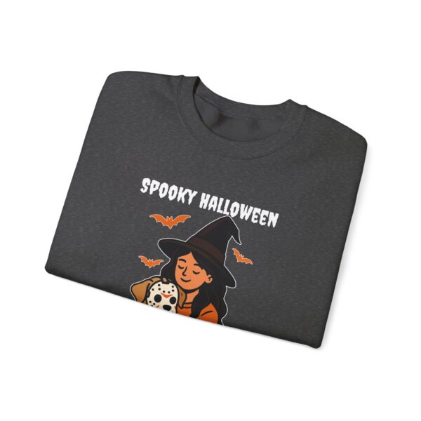 Witch Girl with Pumpkin & Dog Sweatshirt — Cute Halloween Crewneck