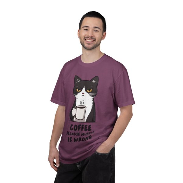 Funny Cat Coffee T-Shirt – “Coffee Because Murder Is Wrong” | Sarcastic Cat Lover Graphic Tee