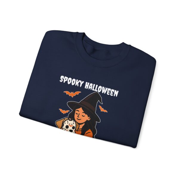Witch Girl with Pumpkin & Dog Sweatshirt — Cute Halloween Crewneck
