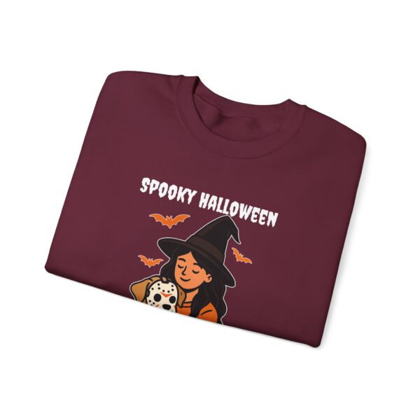 Witch Girl with Pumpkin & Dog Sweatshirt — Cute Halloween Crewneck