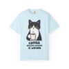 Funny Cat Coffee T-Shirt – “Coffee Because Murder Is Wrong” | Sarcastic Cat Lover Graphic Tee