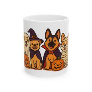 Cute Halloween puppies with pumpkins and witch hat on cozy hoodie design