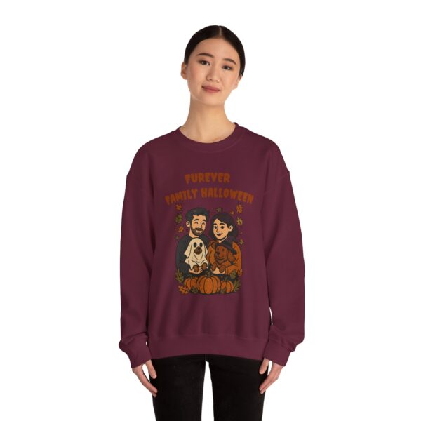 Halloween Family Sweatshirt — “Furever Family Halloween” Couple & Dog Pumpkin Crewneck