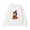 Witch Girl with Pumpkin & Dog Sweatshirt — Cute Halloween Crewneck