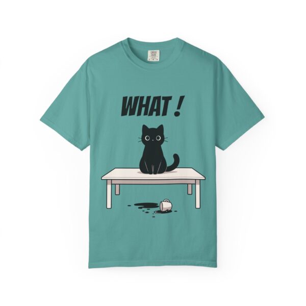 Funny Cat Graphic Tee – Spilled Coffee “What..” Shirt | Cute Cat Meme T-Shirt | Aesthetic Streetwear