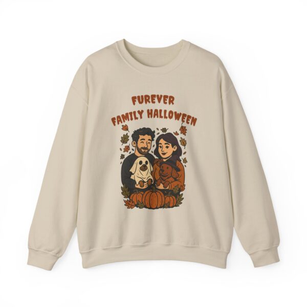 Halloween Family Sweatshirt — “Furever Family Halloween” Couple & Dog Pumpkin Crewneck