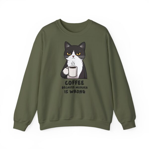 2520055661754624508_2048.jpeg Funny Cat Coffee Sweatshirt – Coffee Because Murder Is Wrong | Sarcastic Cat Lover Graphic