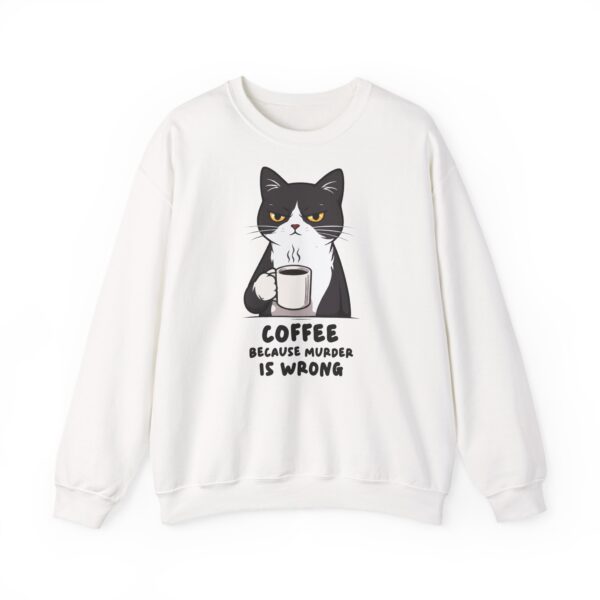 Funny cat holding coffee cup with Coffee Because Murder Is Wrong quote.jpeg Funny cat holding coffee cup with Coffee Because Murder Is Wrong quote