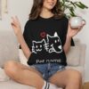 Personalized Dog and Cat Shirt with Names – Custom Pet Lover Gift Minimalist Line Art T-Shirt for Couples