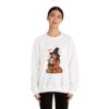 Witch Girl with Pumpkin & Dog Sweatshirt — Cute Halloween Crewneck