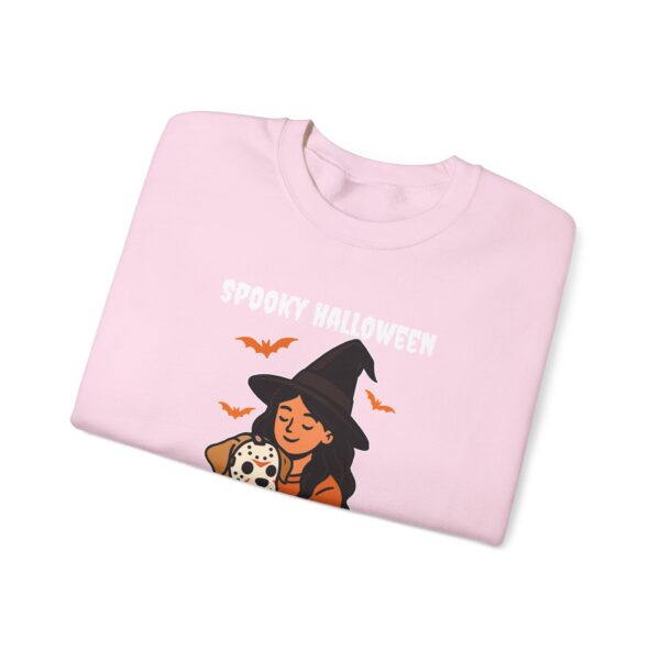 Witch Girl with Pumpkin & Dog Sweatshirt — Cute Halloween Crewneck