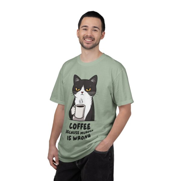 Funny Cat Coffee T-Shirt – “Coffee Because Murder Is Wrong” | Sarcastic Cat Lover Graphic Tee