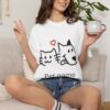 Custom dog and cat shirt with names featuring minimalist pet line art illustration