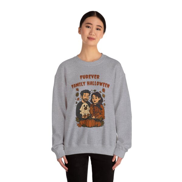 Halloween Family Sweatshirt — “Furever Family Halloween” Couple & Dog Pumpkin Crewneck
