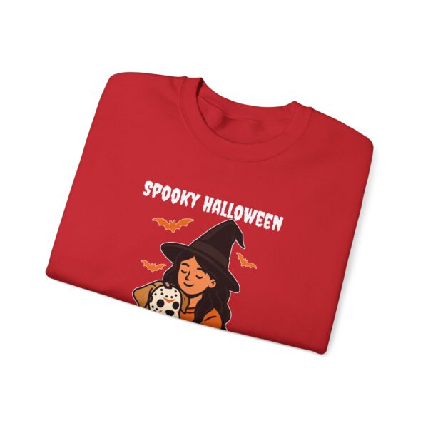 Witch Girl with Pumpkin & Dog Sweatshirt — Cute Halloween Crewneck